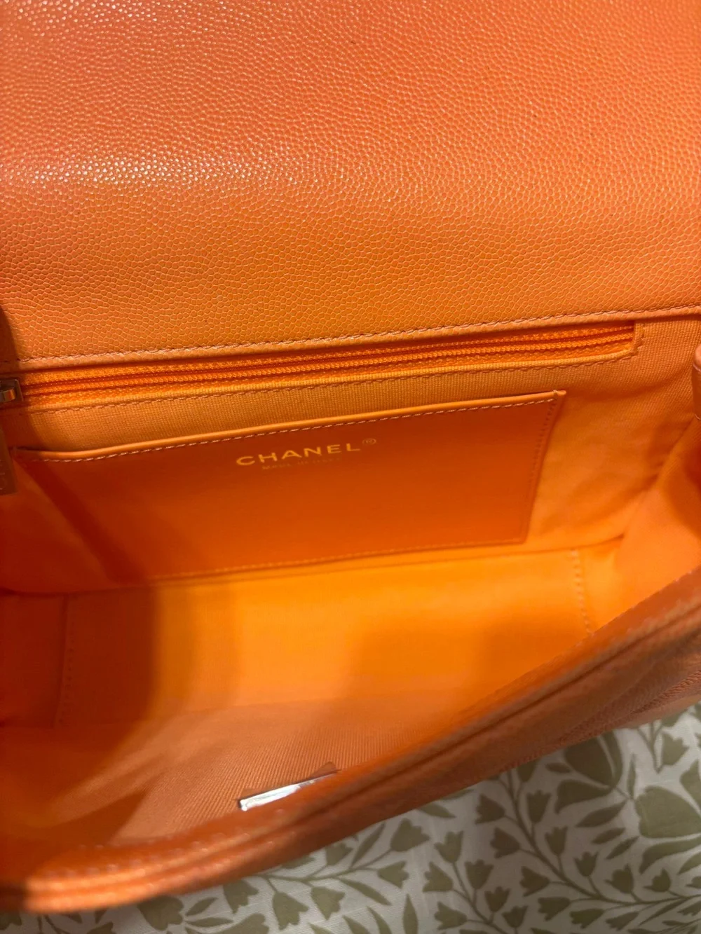 CHANEL Orange Quilted Shoulder Bag with Chain and CC Logo